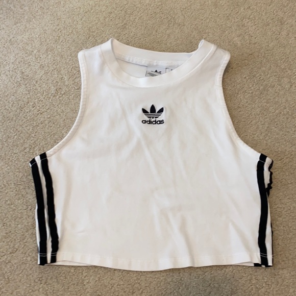 adidas Tops - ADIDAS white crop top w black stripes, Size: small